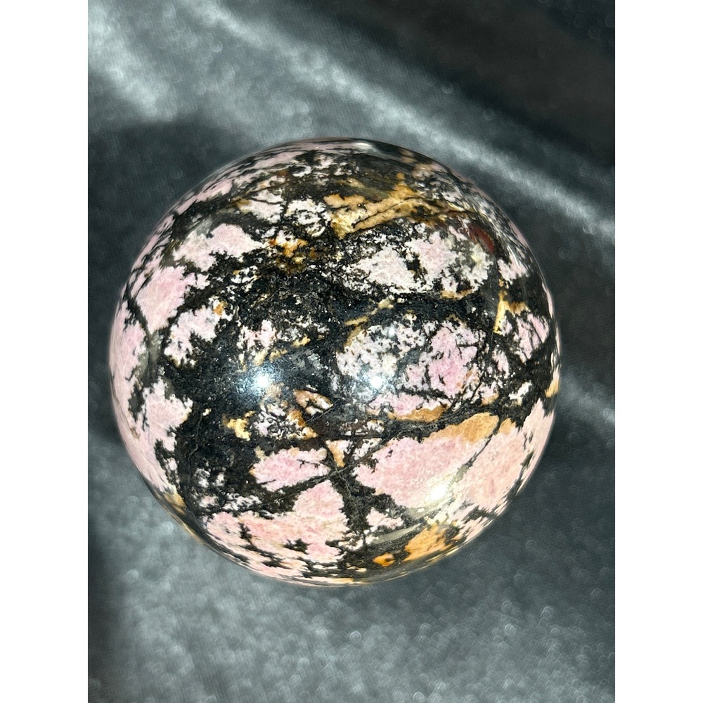 Rhodonite Crystal Sphere Polished Pink Black Natural Stone Orb 2.34" #12 - Picture 4 of 4